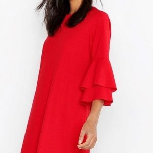 Boohoo Red Flutter Sleeved Dress